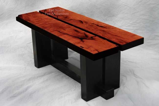 designer coffee table showing highly figured Sonoran Honey Mesquite top
